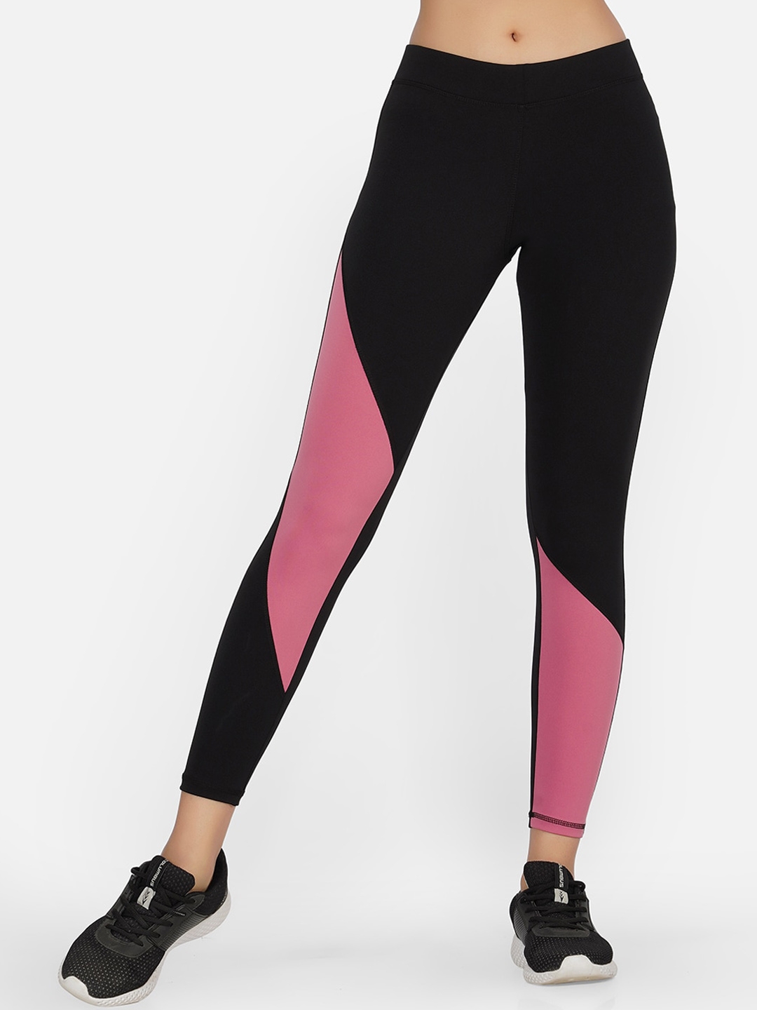 NEU LOOK FASHION Women Black & Pink Colourblocked Gym Tights