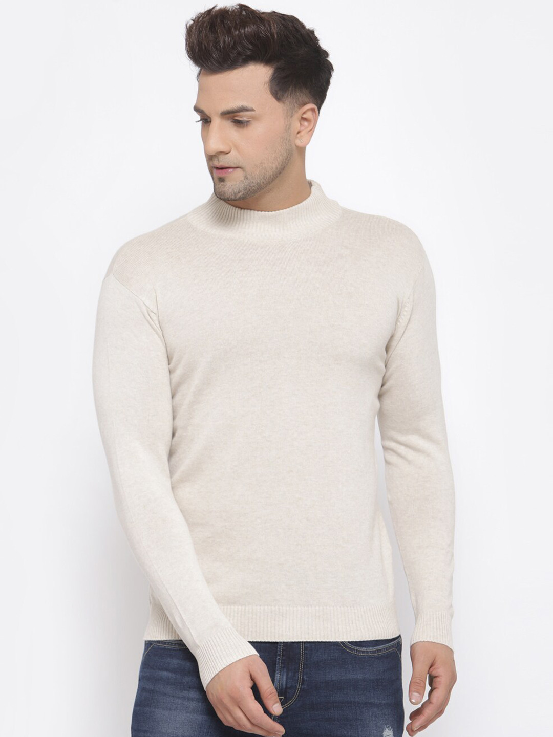 Style Quotient Men Off-White Solid Pullover Sweater