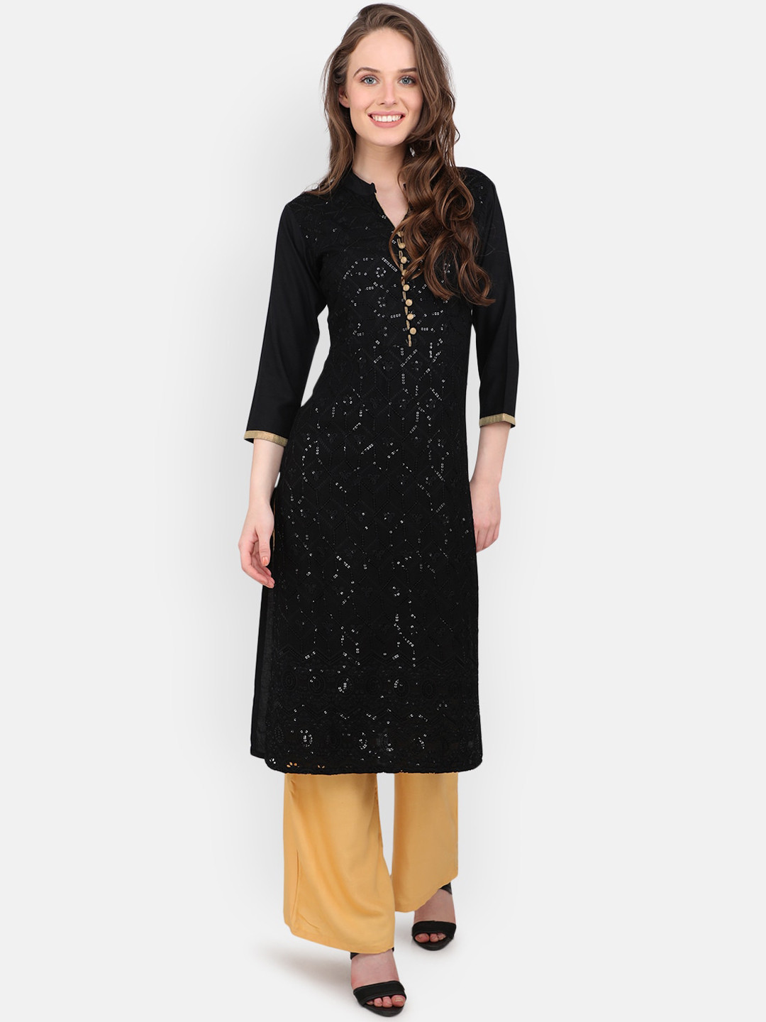 MARC LOUIS Women Black Embellished Kurta