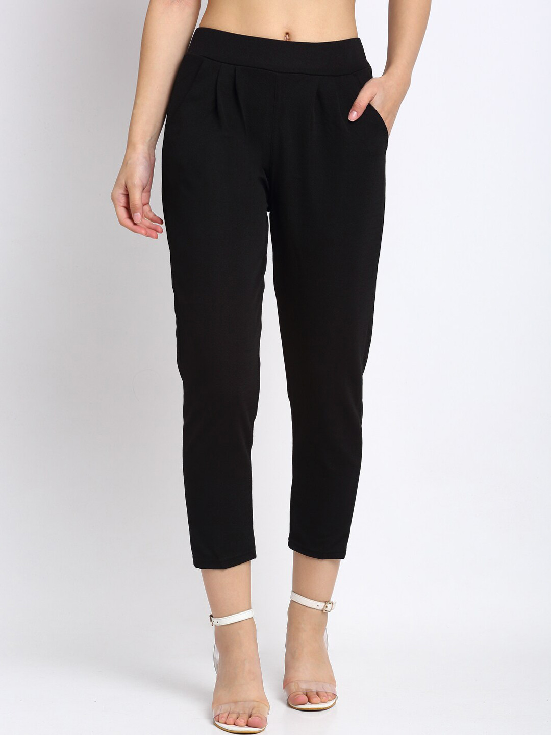 NEUDIS Women Black Regular Fit Solid Regular Trousers