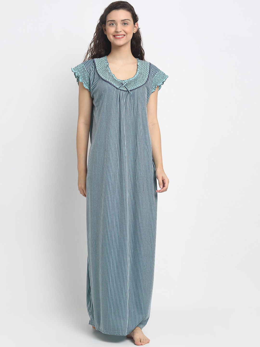 Secret Wish Women Grey Printed Hosiery Nighty