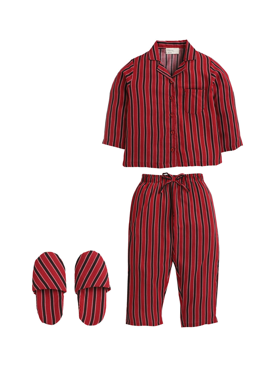 PICCOLO Girls Maroon & Black Striped Night suit