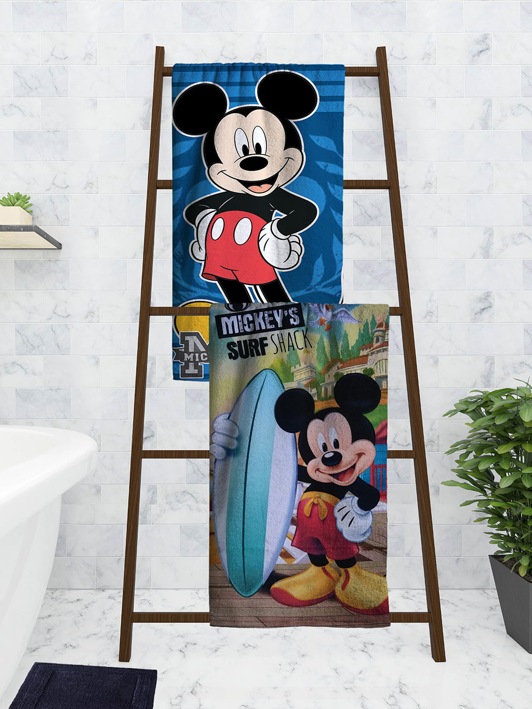 Athom Trendz Kids Set Of 2 Multicoloured Mickey Mouse Disney Printed 350 GSM Bath Towels