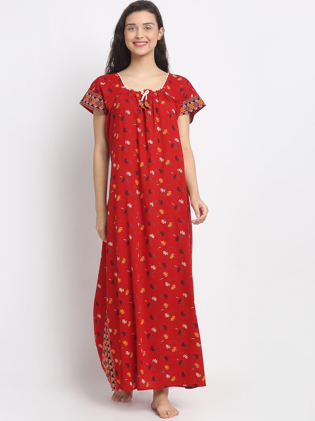 Buy Secret Wish Red Black Printed Cotton Nighty Nightdress for Women 14026608 Myntra