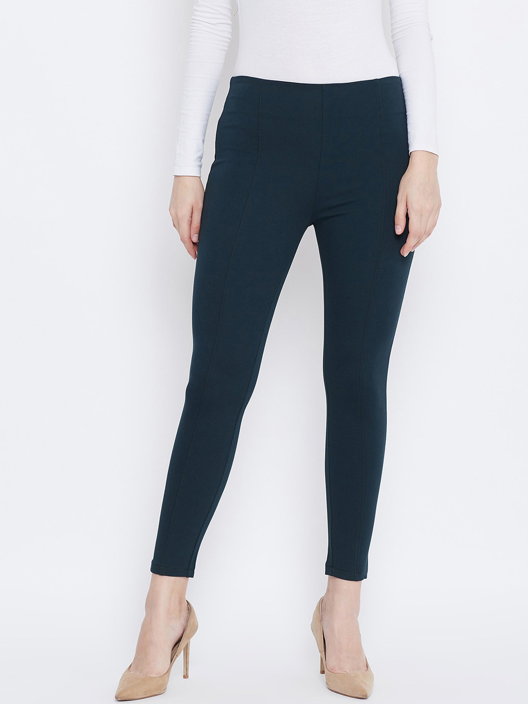 Clora Creation Women Bottle Green Solid Regular Fit Jeggings