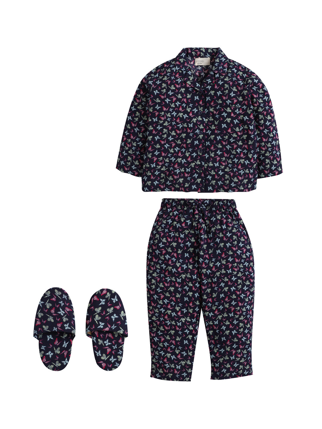 PICCOLO Girls Navy Blue & Red Printed Night suit With Slippers