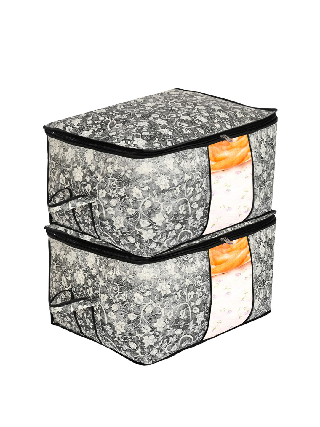 Kuber Industries Set of 2 Black & White Metallic Printed Cloth Organisers