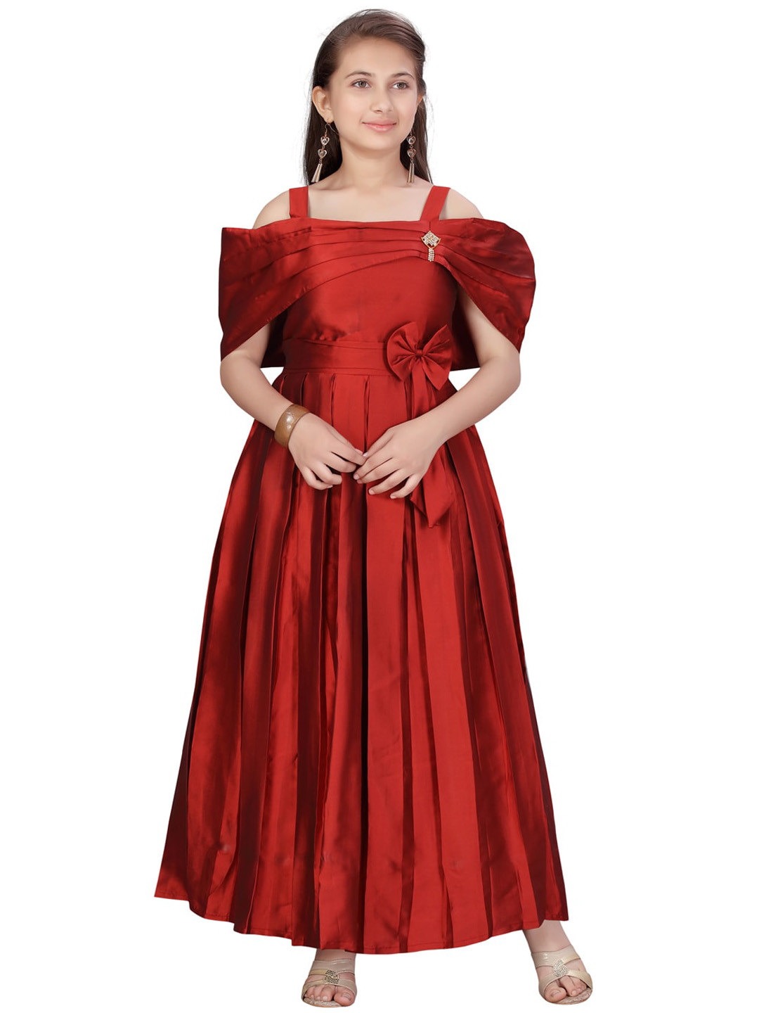 Aarika Girls Maroon Solid Maxi Dress