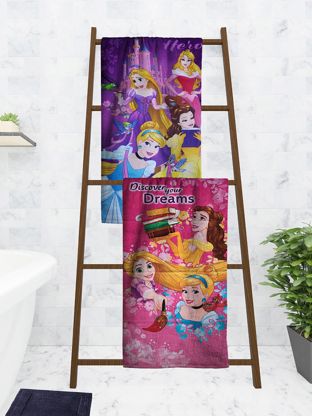 Athom Trendz Kids Set Of 2 Dsiney Printed 350 GSM Bath Towels