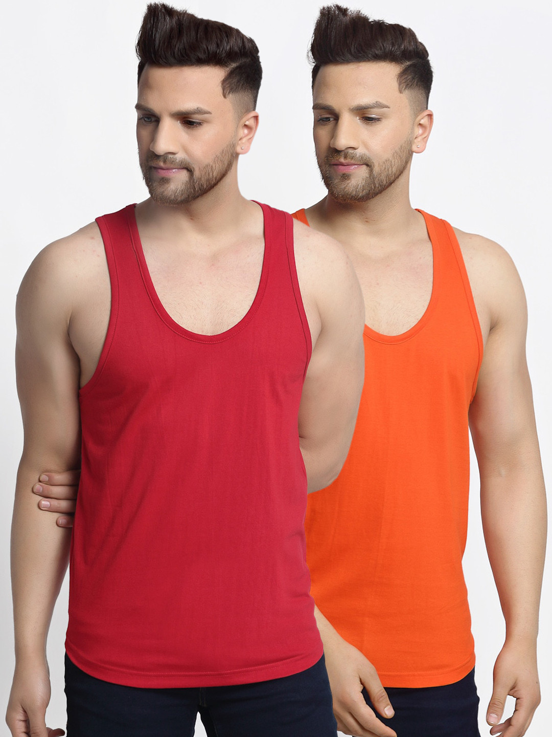 Friskers Men Pack f 2 Solid Innerwear Pure Cotton Gym Vest