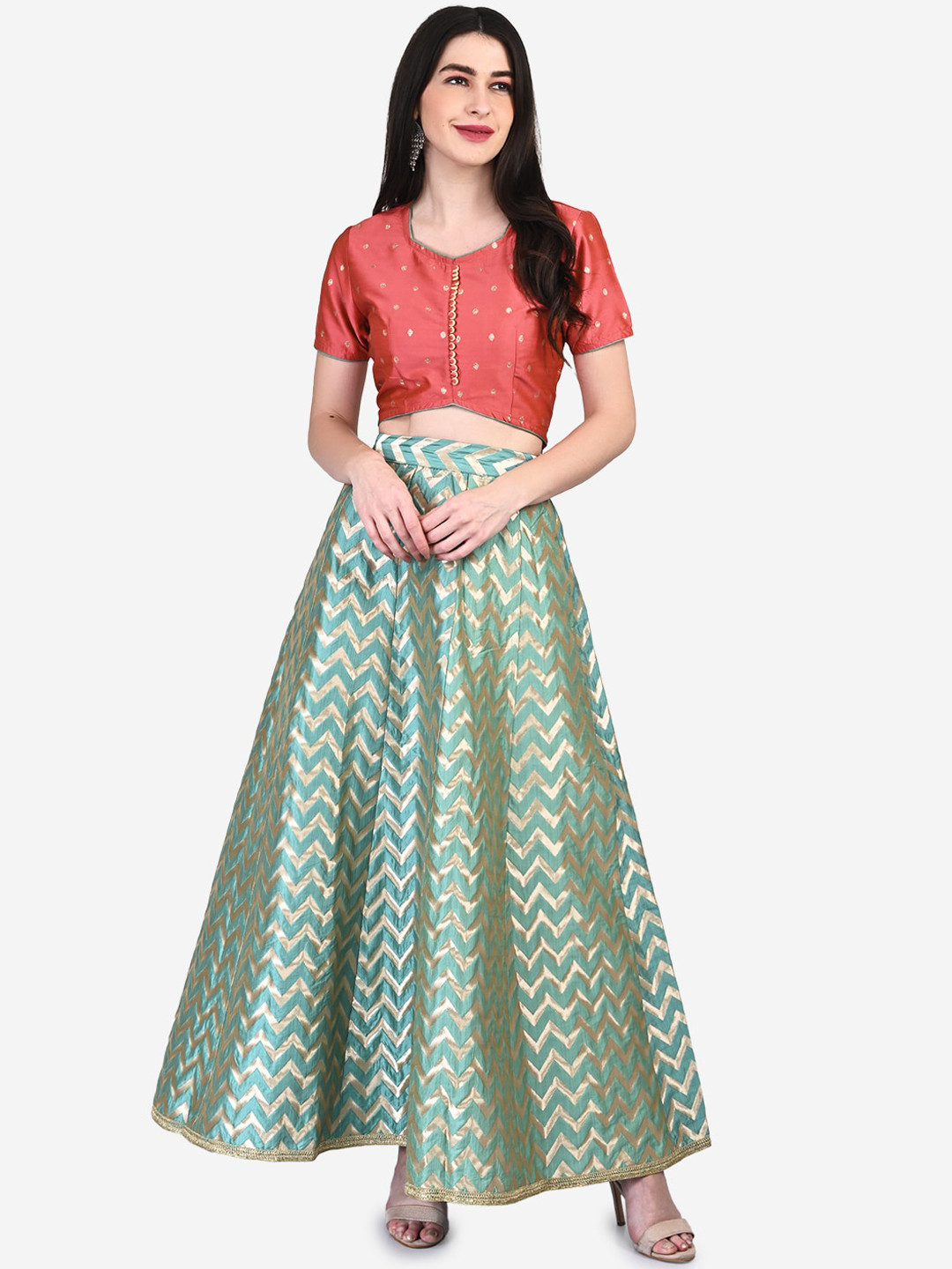 Be Indi Peach-Coloured Ready to Wear Lehenga with Blouse