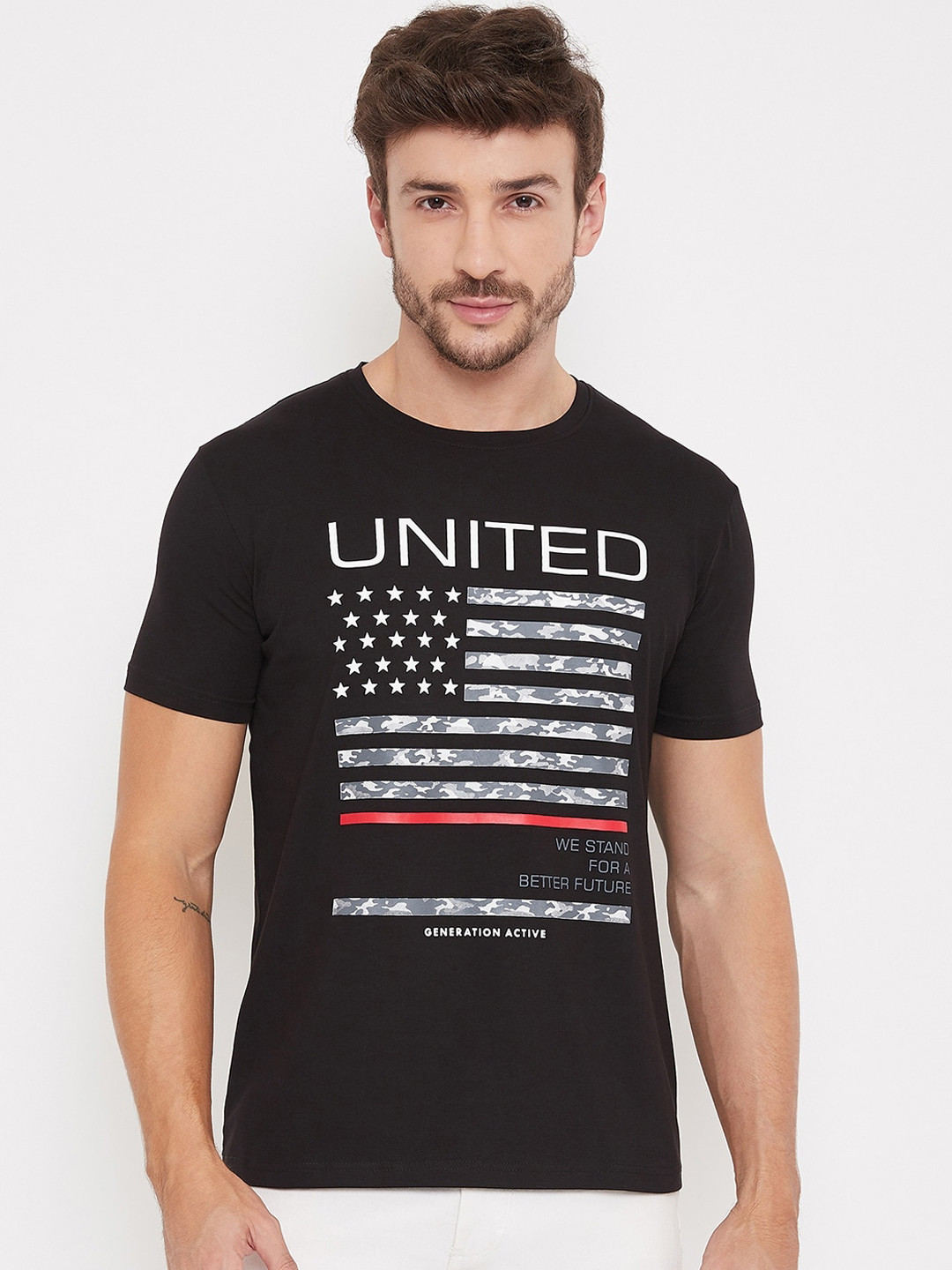Bishop Cotton Men Black Printed Round Neck T-shirt