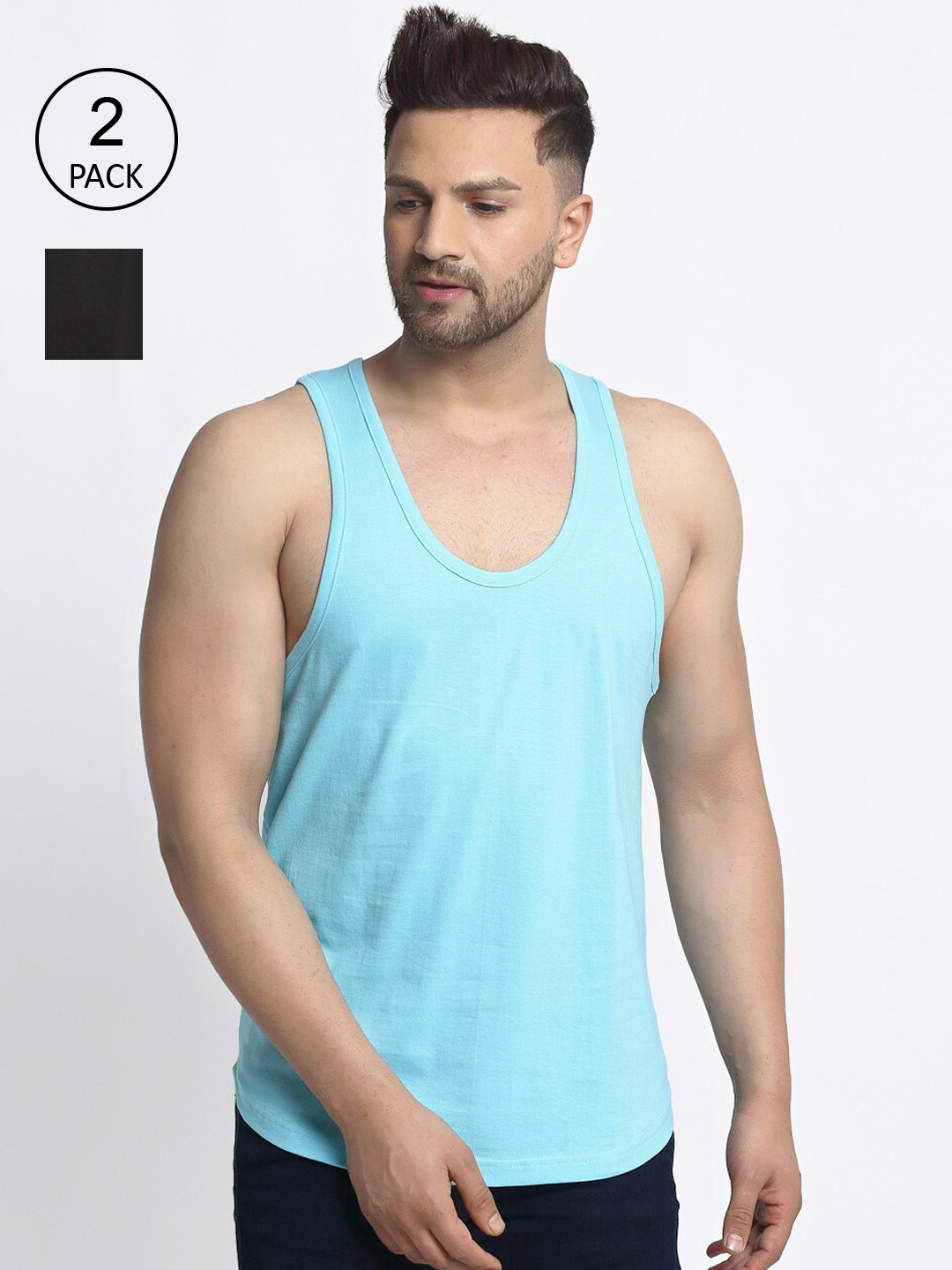 Friskers Men Pack Of 2 Solid Apple Cut Gym Vests