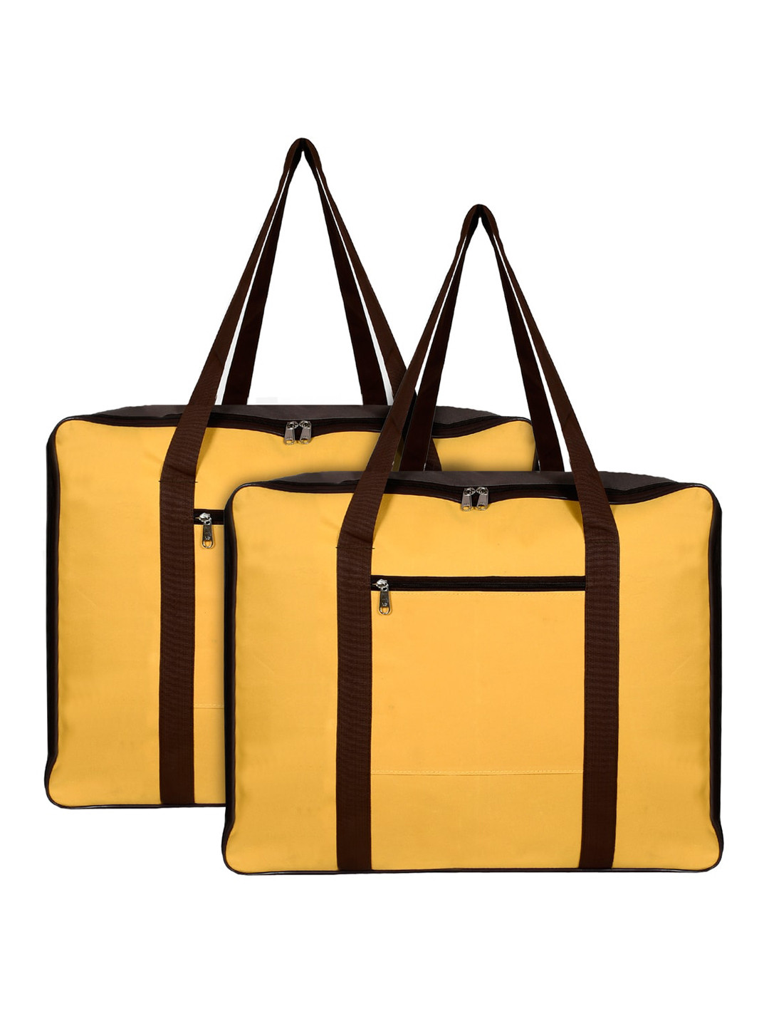 Kuber Industries Set Of 2 Mustard Yellow & Brown Solid Wardrobe Organizers