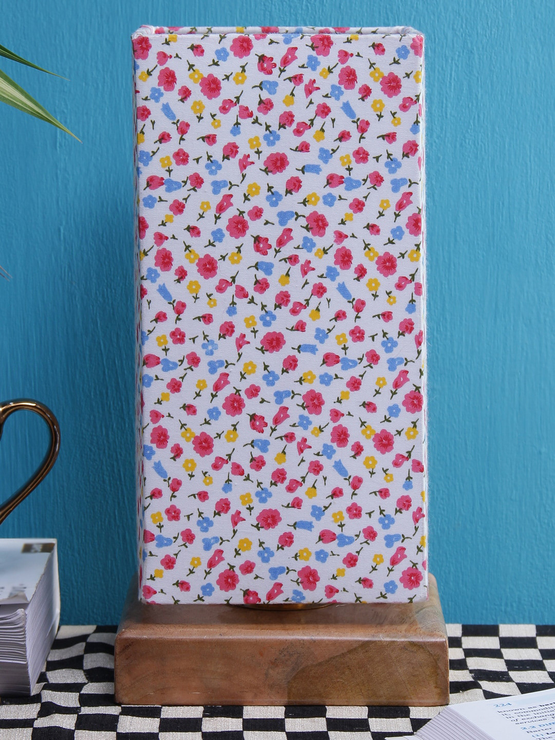 Devansh White & Pink Floral Printed Traditional Column Table Lamp