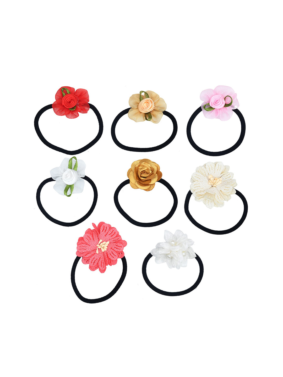 FUNKRAFTS Girls Black & Red Set of 7 and more Embellished Ponytail Holders