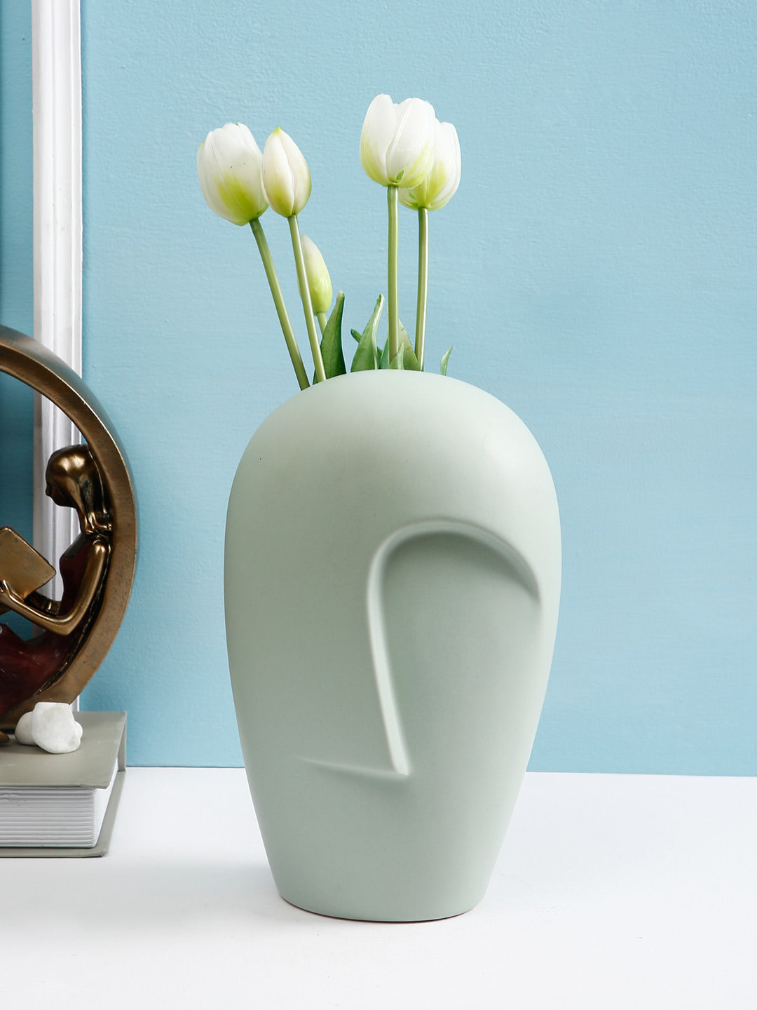 TAYHAA Off-White Textured Ceramic Flower Vase