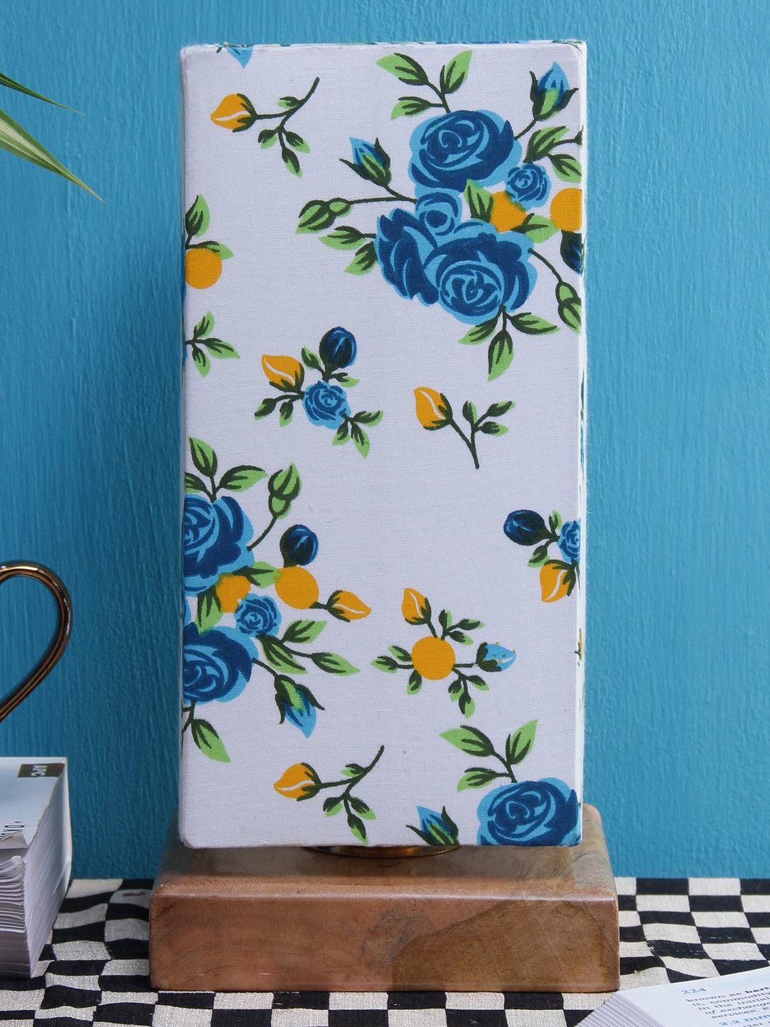 Devansh White & Blue Printed Traditional Column Table Lamp with Shade