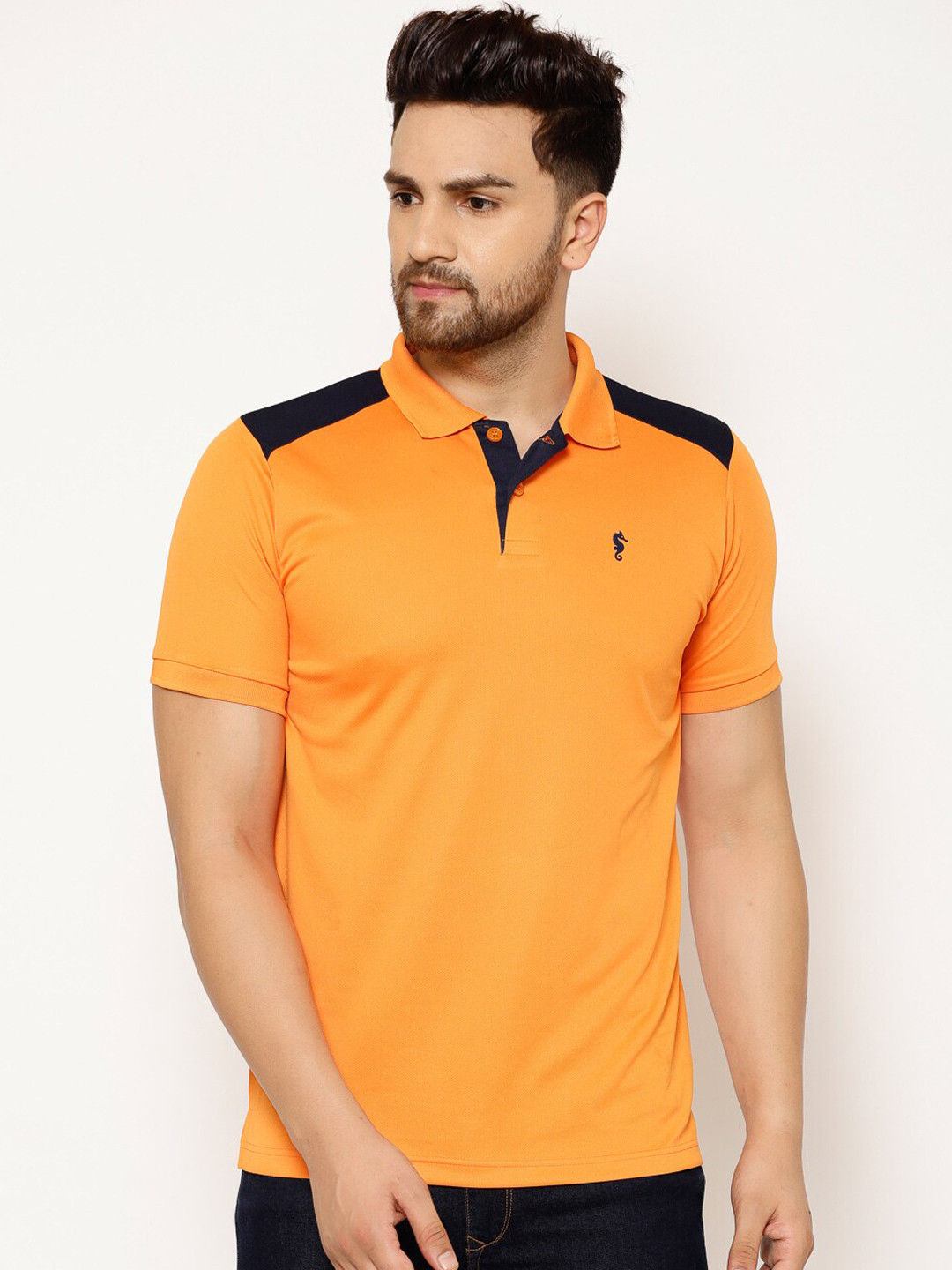 EPPE Men Orange Solid Polo Collar T-shirt