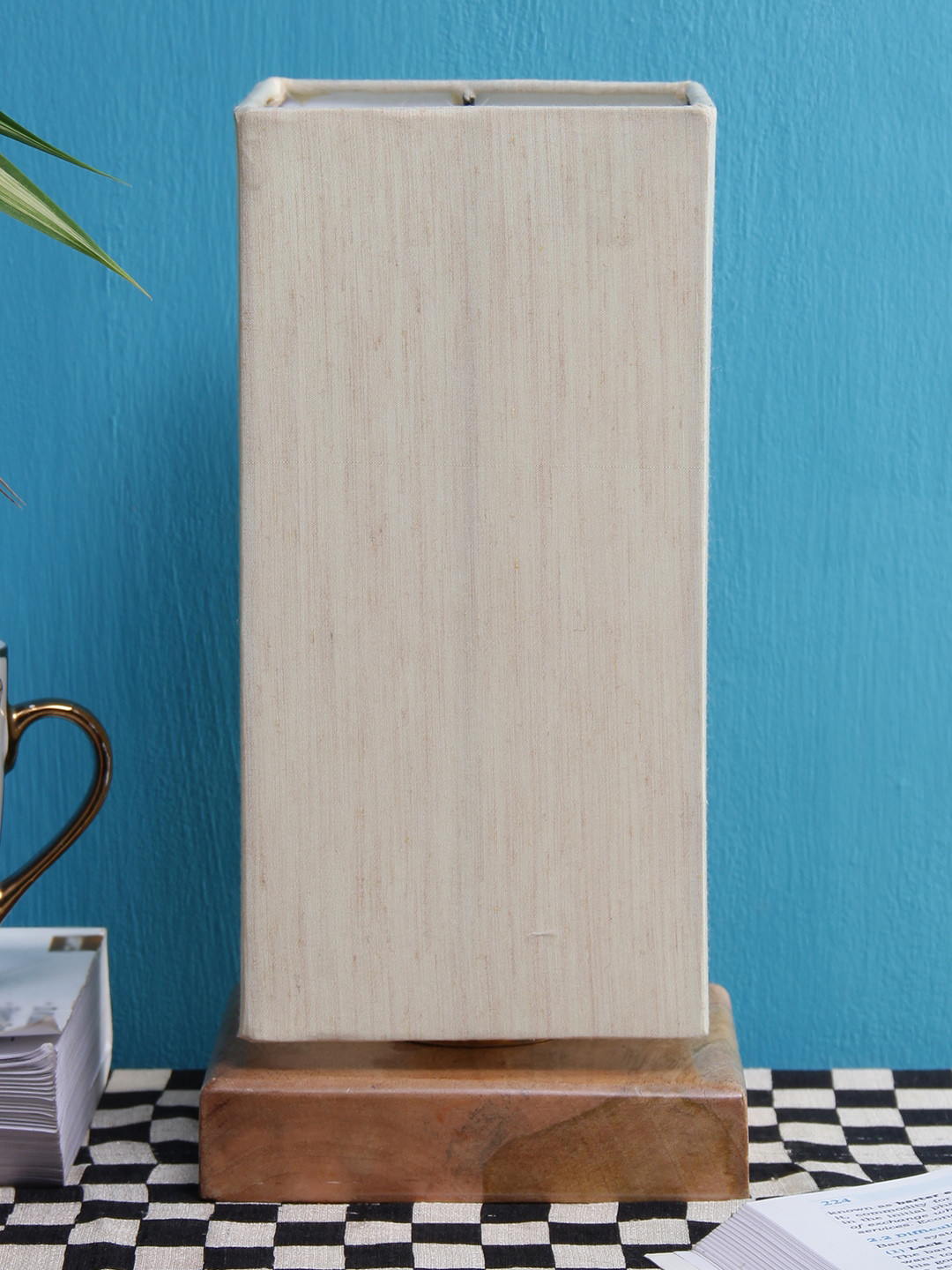 Devansh White & Gold-Toned Solid Traditional Column Table Lamp with Shade