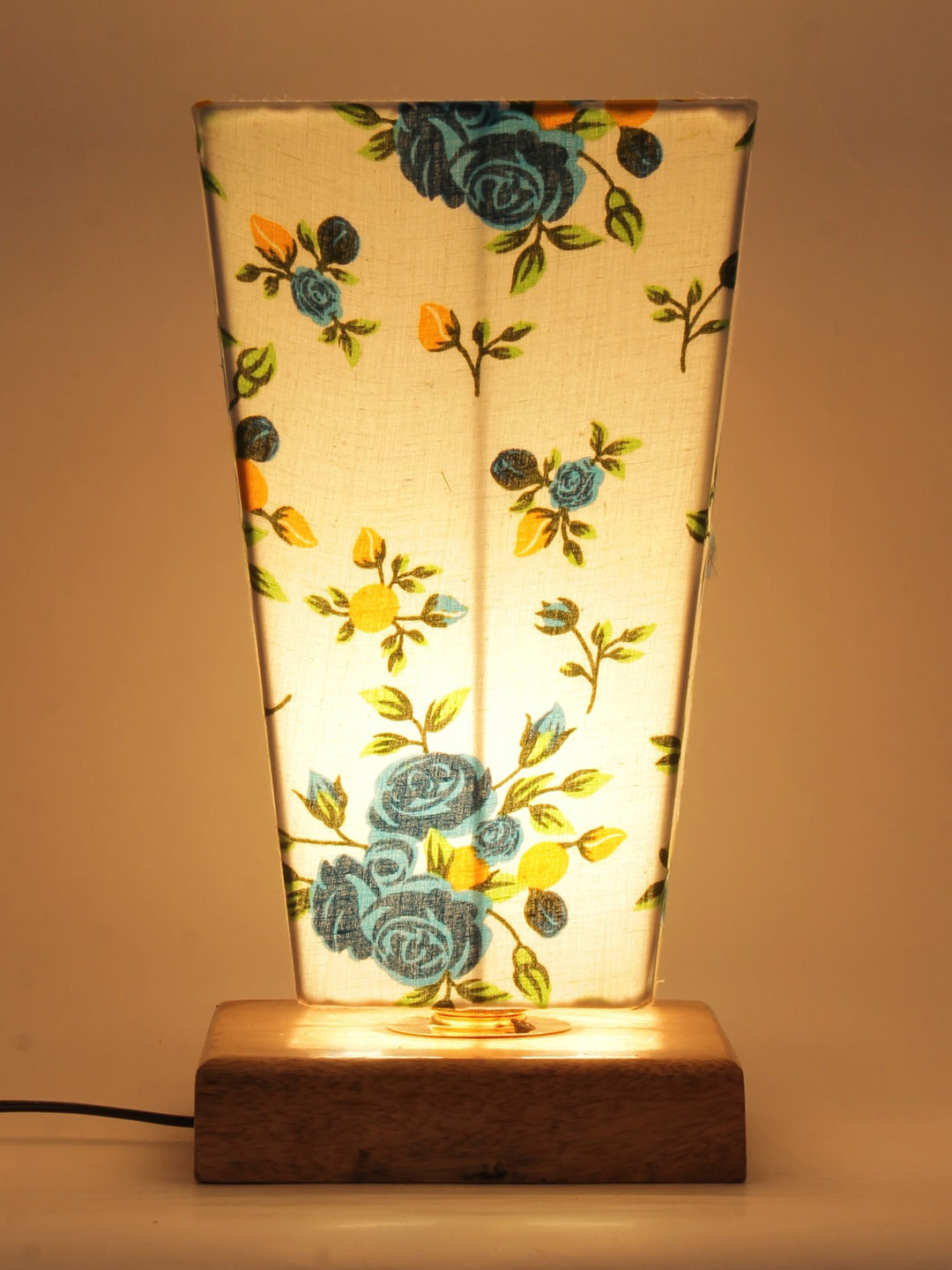 Devansh White & Blue Solid Traditional Column Table Lamp with Shade