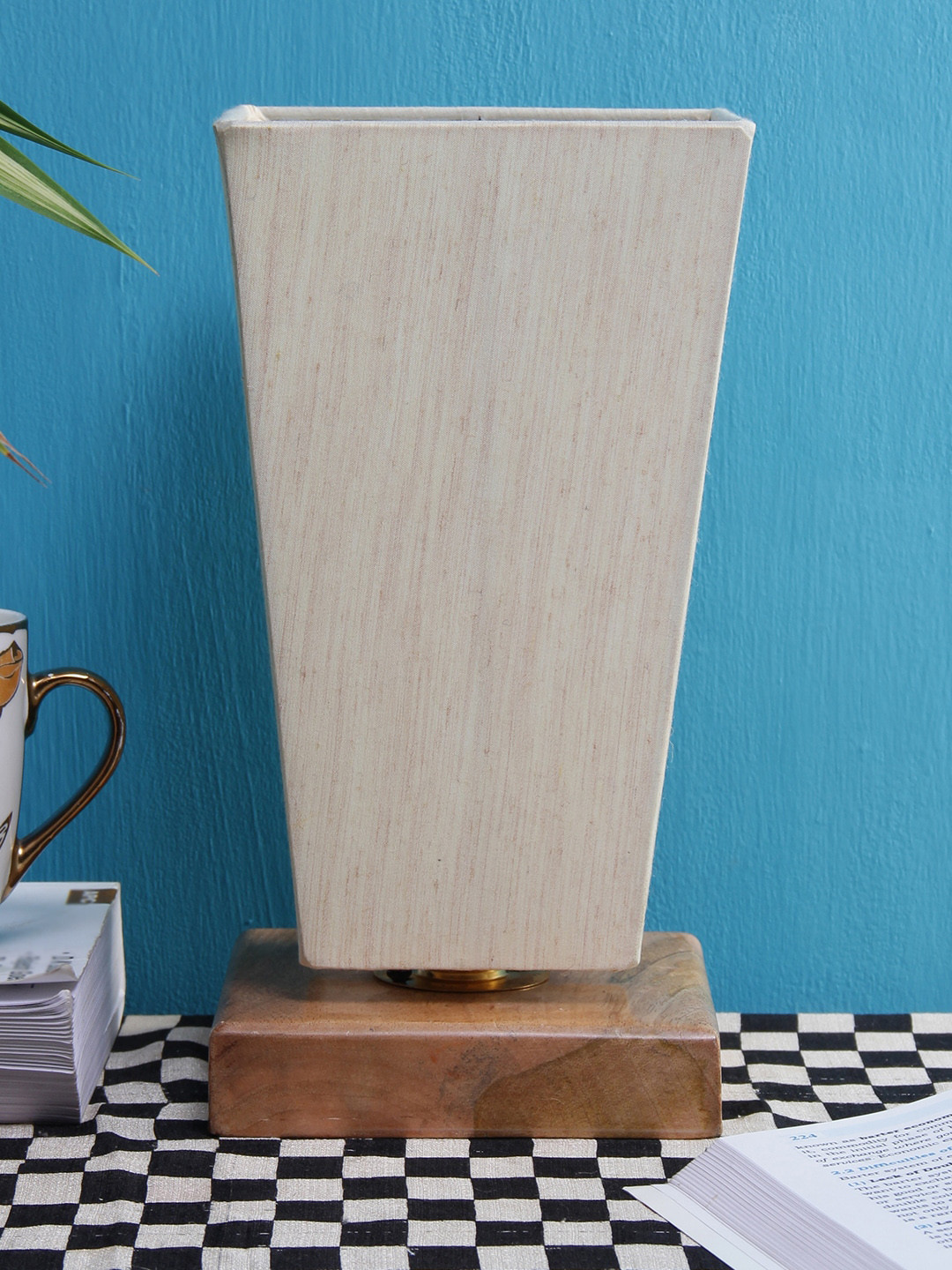 Devansh Off-White & Brown Solid Pyramid Column Lamp