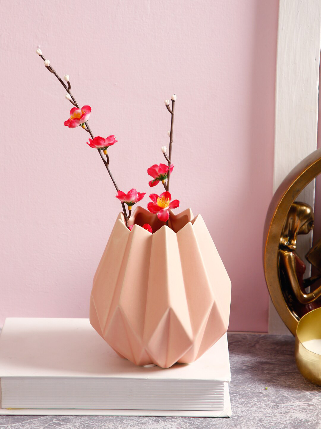 TAYHAA Peach-Coloured Hand-Crafted Asymmetrical Flower Vase