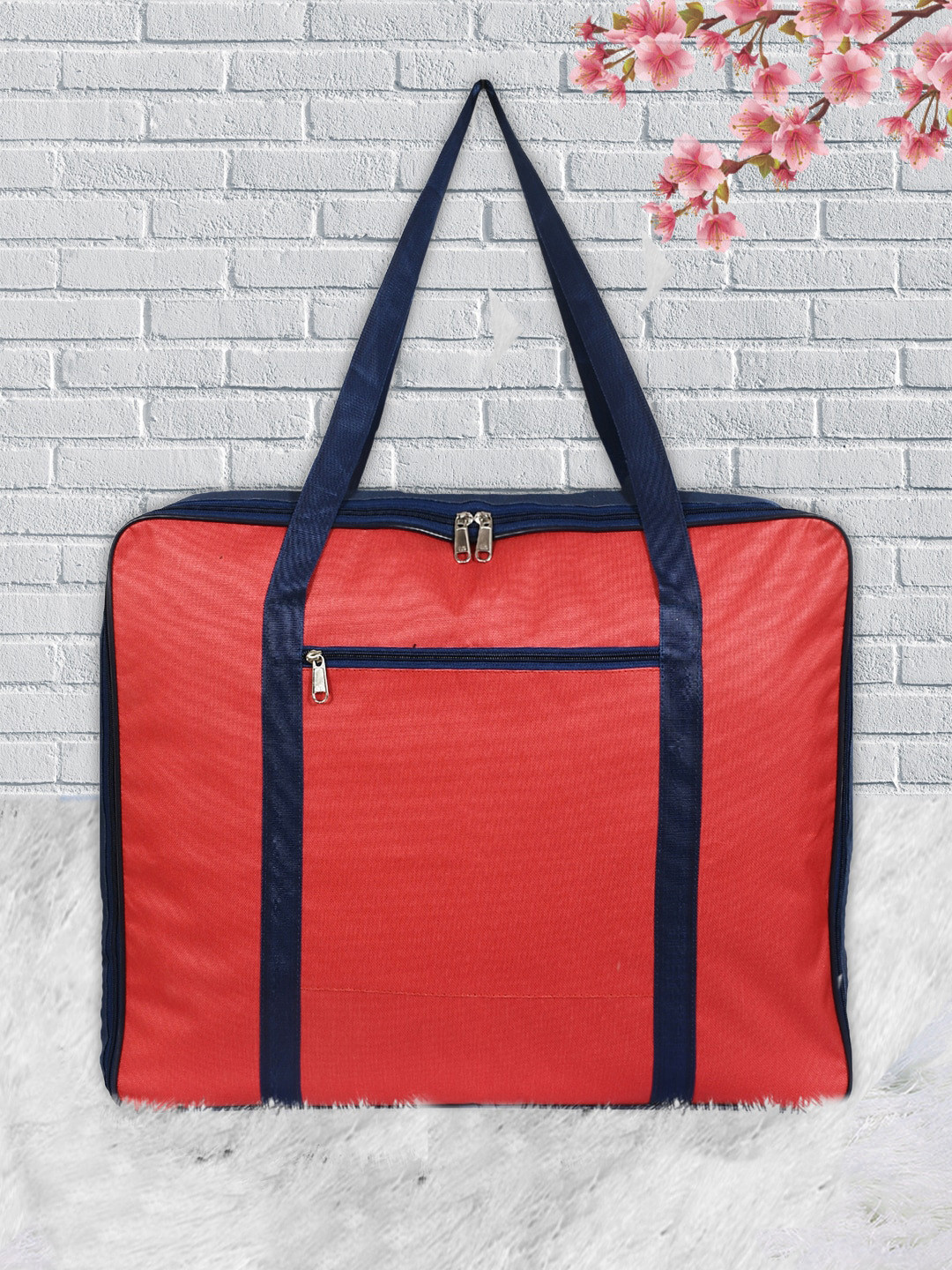 Kuber Industries Red & Blue Solid Foldable Underbed Storage Organiser