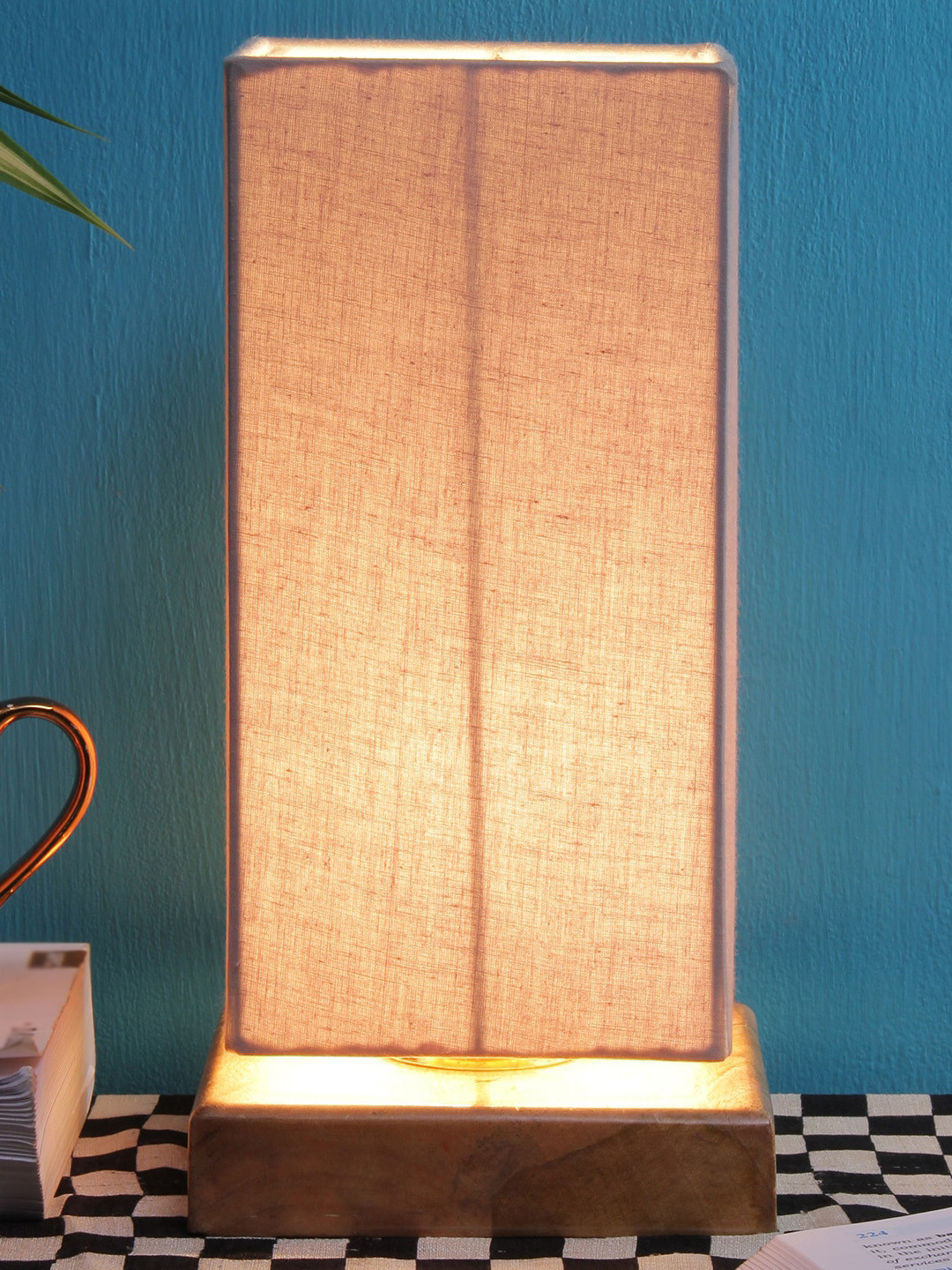 Devansh Grey & Gold-Toned Solid Column Table Lamp with Shade