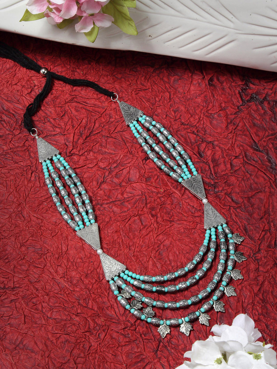 YouBella Silver-Toned & Blue Alloy Silver-Plated Handcrafted Necklace