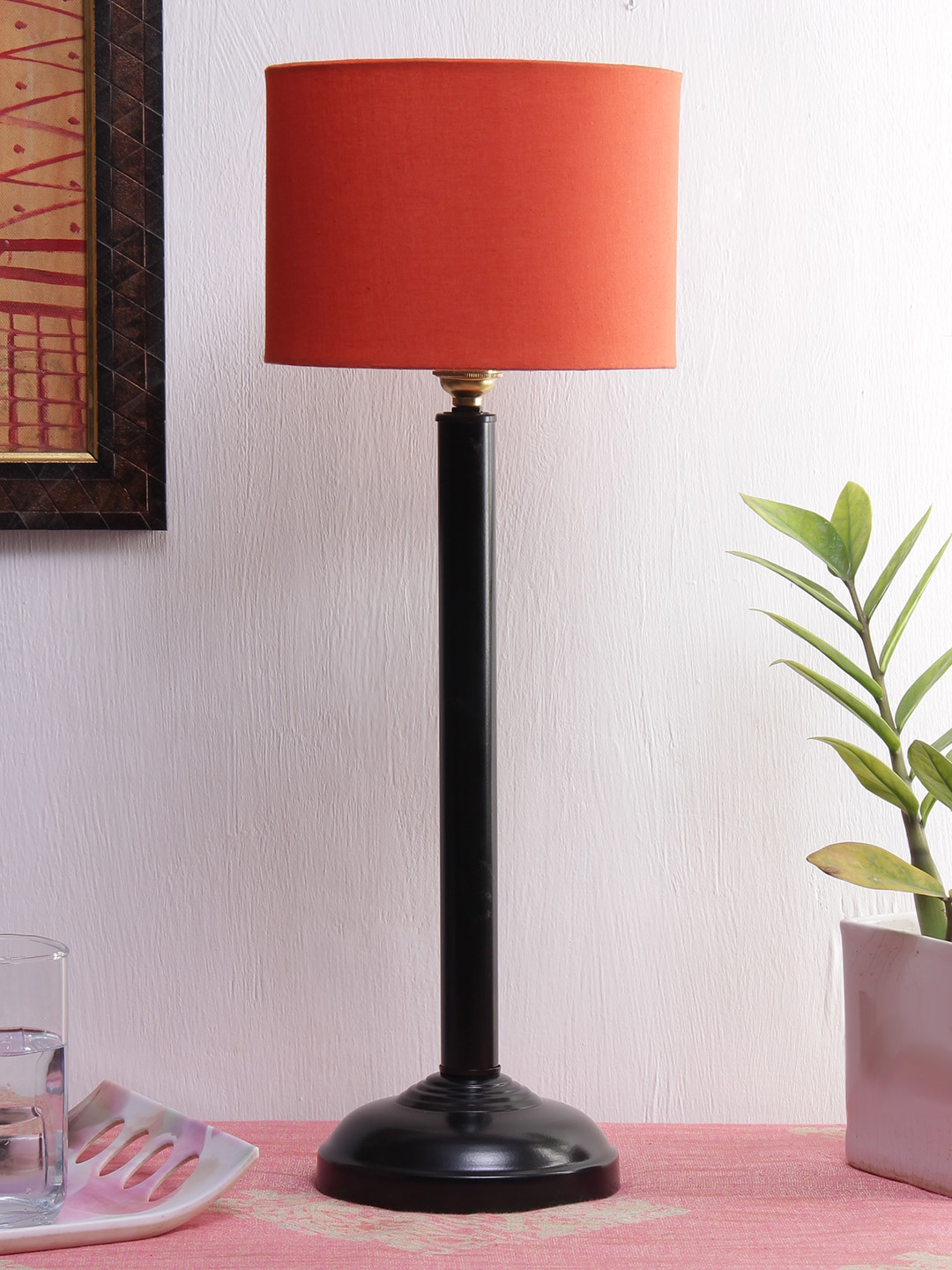 Devansh Orange & Black Solid Traditional Buffet Table Lamp with Shade