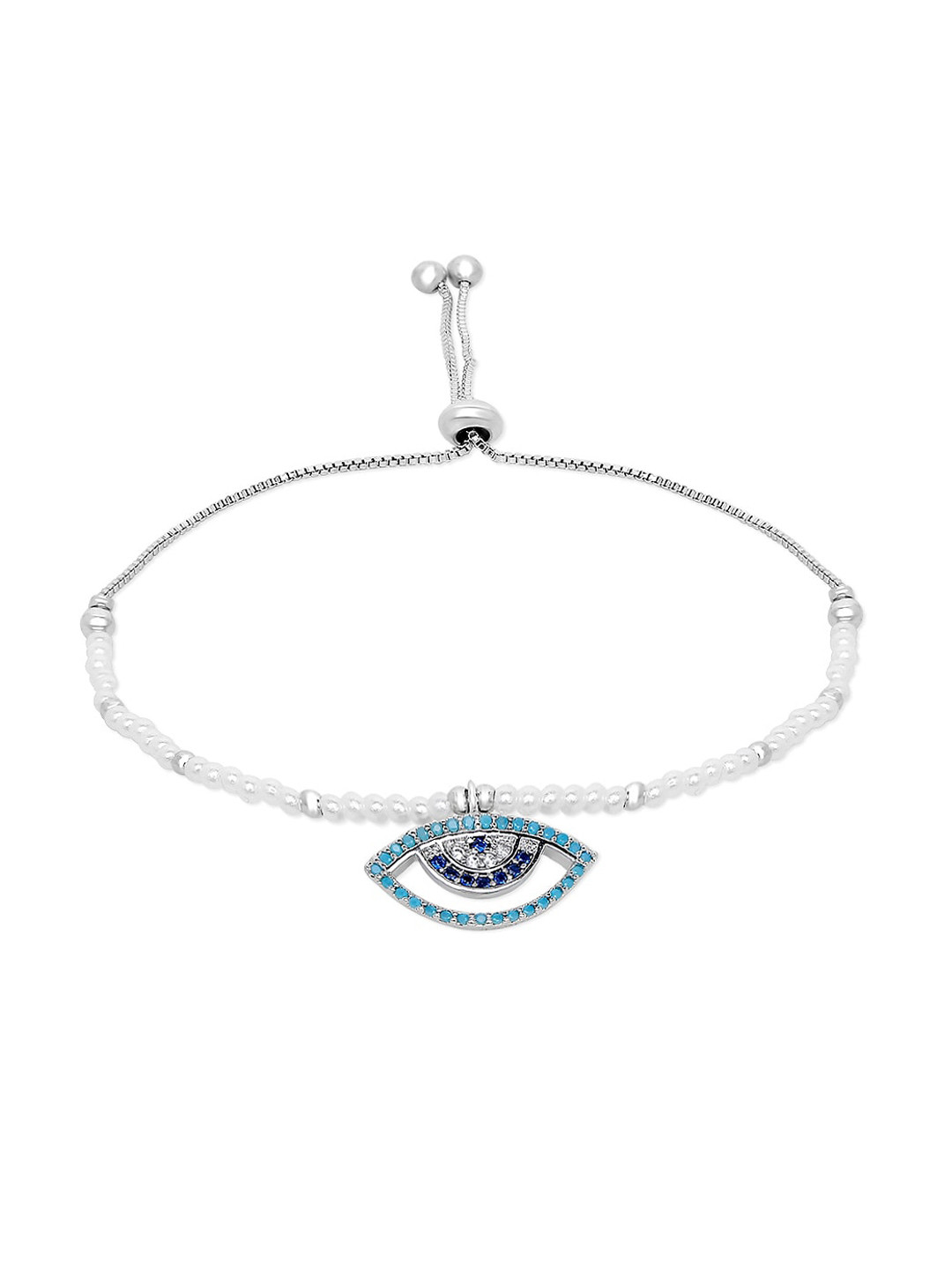 Moon Dust Silver-Plated American Diamond Evil Eye Charm Strand Bracelet