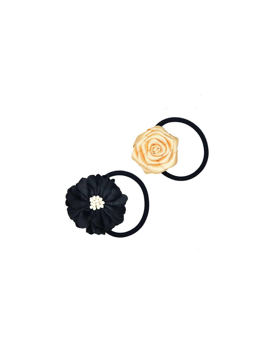 FUNKRAFTS Girls Black & Cream-Coloured Set of 2 Embellished Ponytail Holders