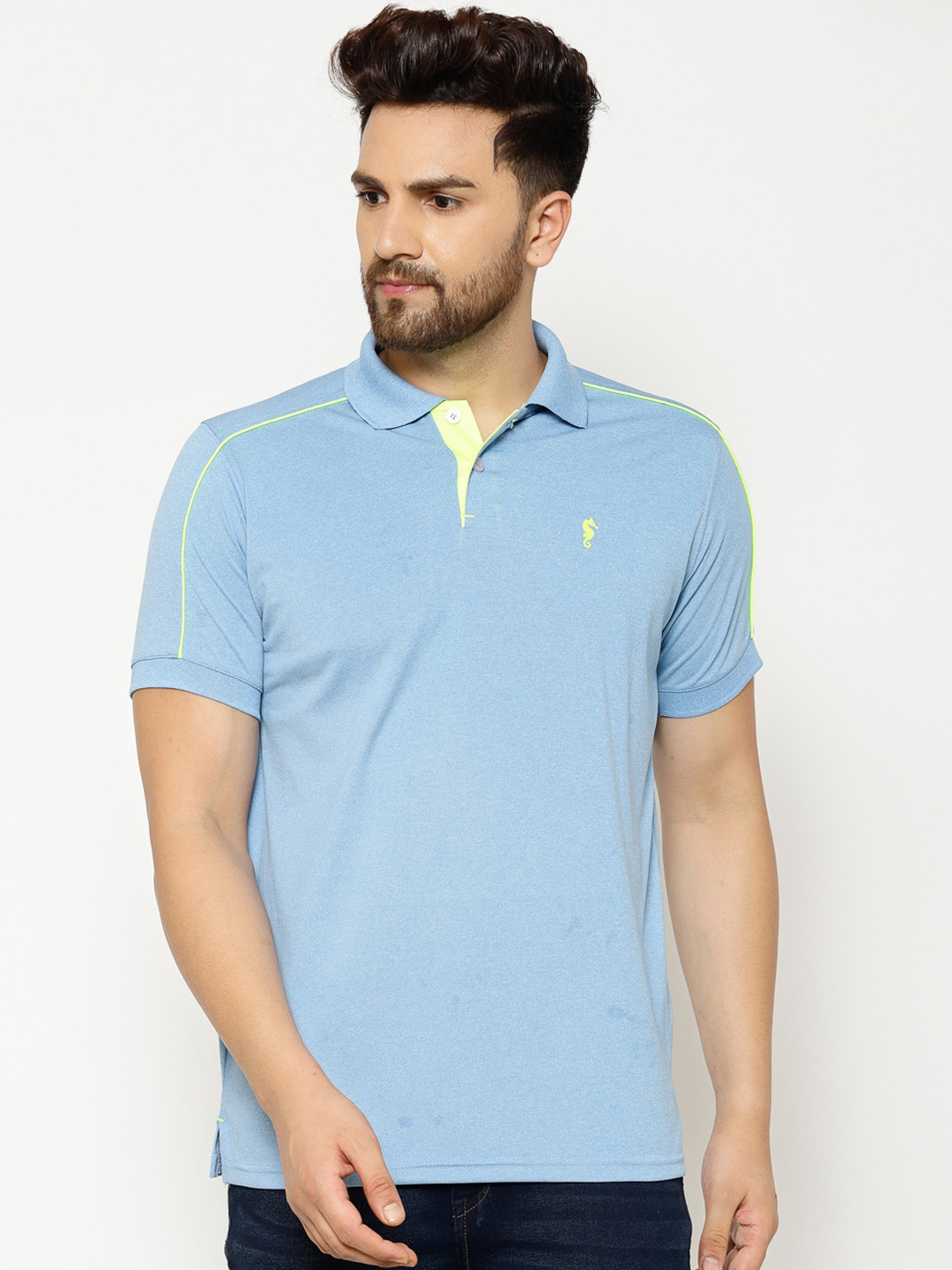 EPPE Men Blue Solid Polo Collar T-shirt