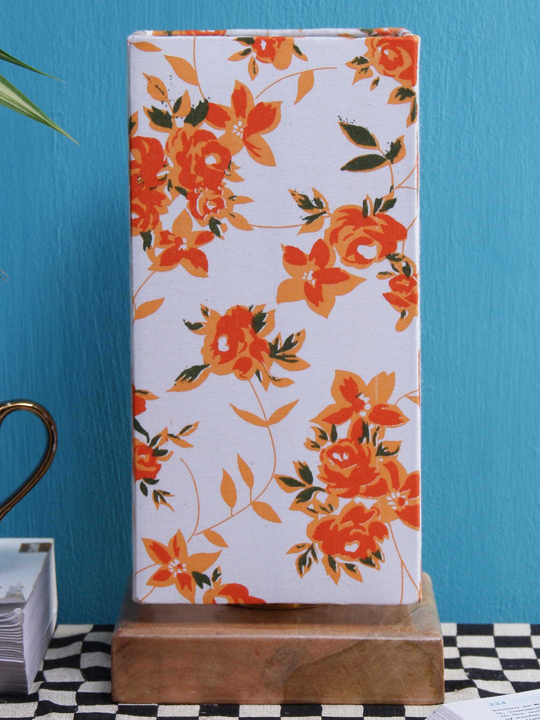 Devansh White & Peach Floral Printed Traditional Table Lamp with Shade