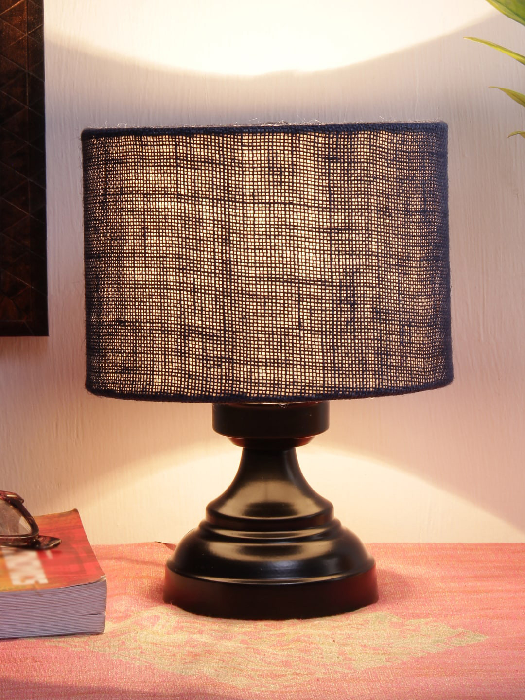 Devansh Blue & Black Solid Traditional Bedside Standard Table Lamp with Shade