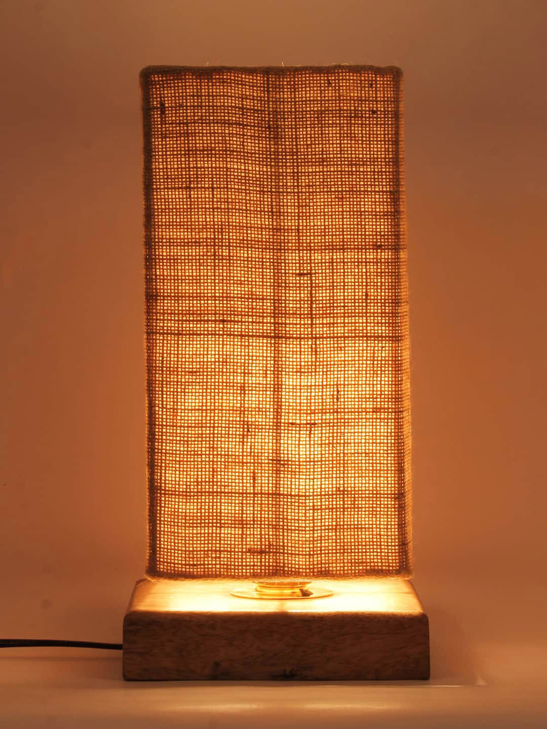 Devansh Beige & Brown Self Design Column Table Lamp with Jute Shade