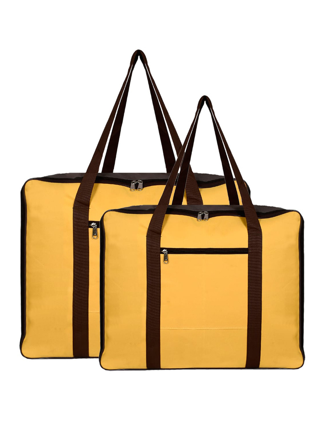 Kuber Industries Set Of 2 Yellow & Brown Solid Foldable Underbed Storage Bags