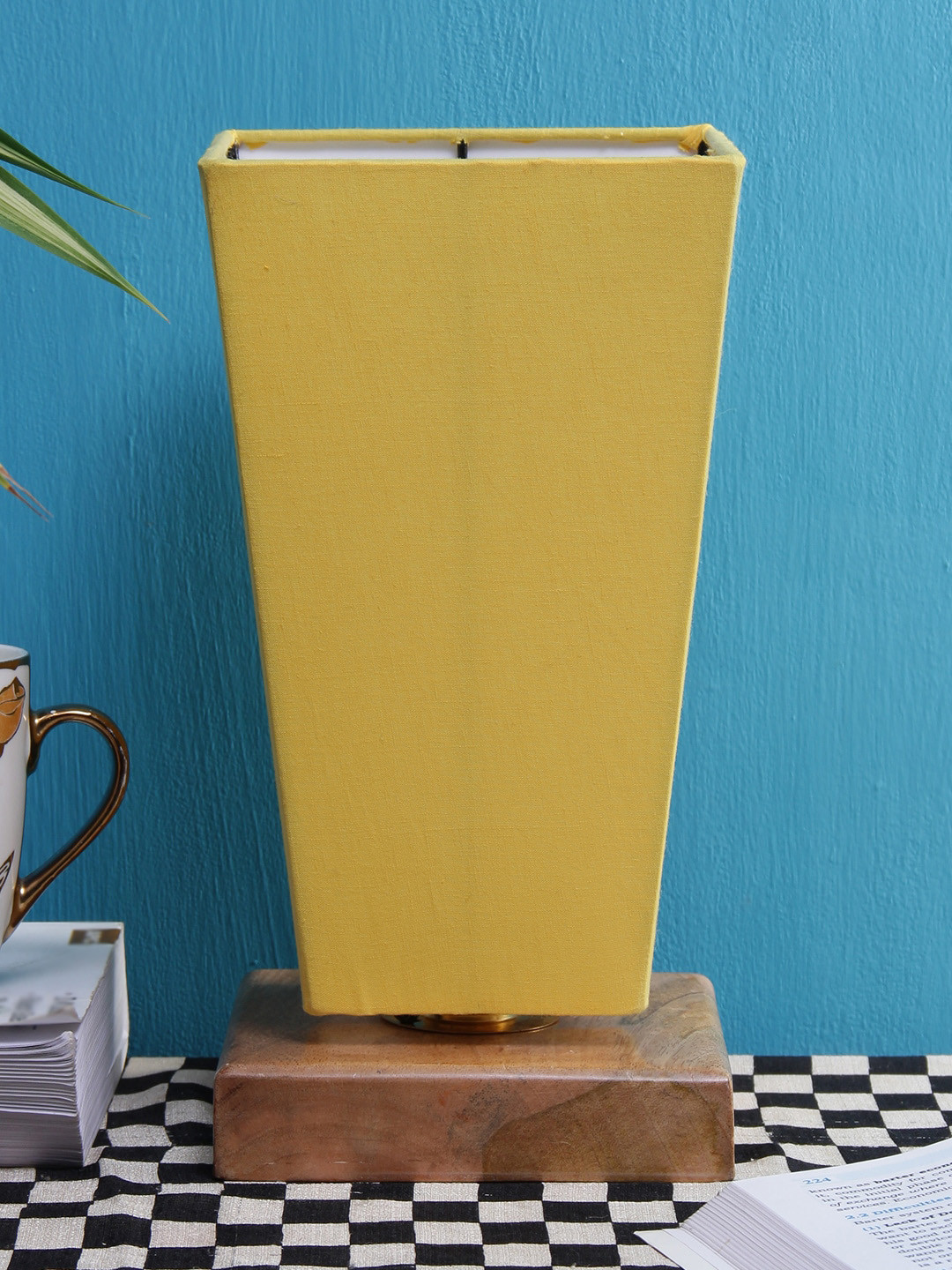 Devansh Yellow Solid Traditional Column Table Lamp with Shade