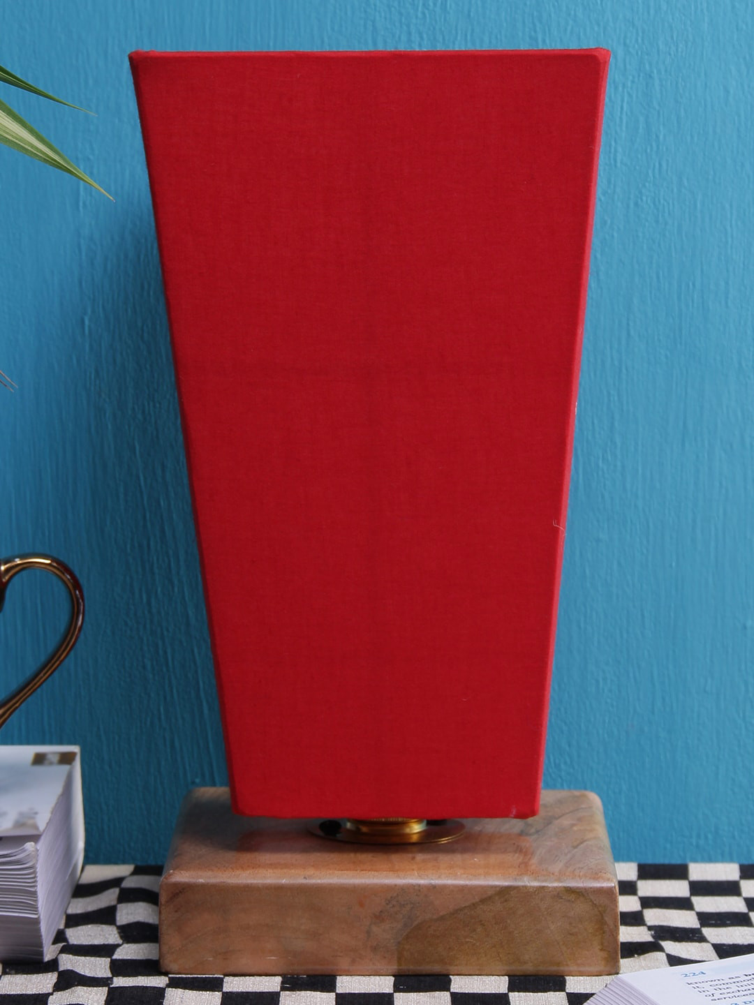 Devansh Red & Brown Solid Traditional Column Table Lamp with Shade