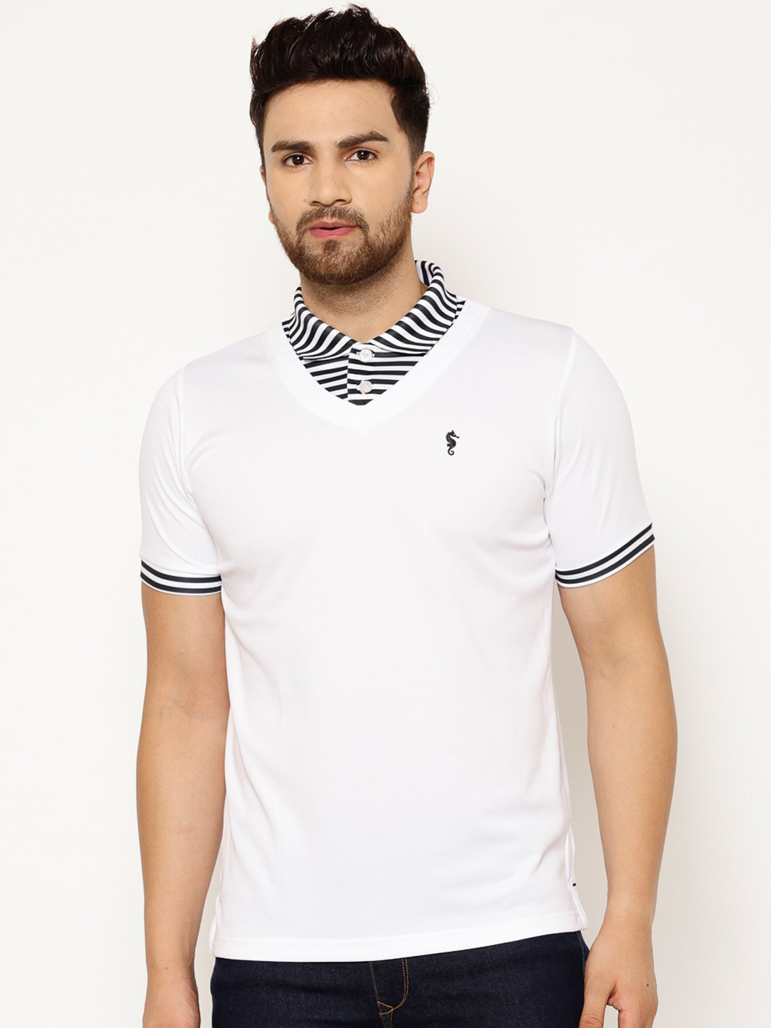 EPPE Men White Solid Polo Collar T-shirt
