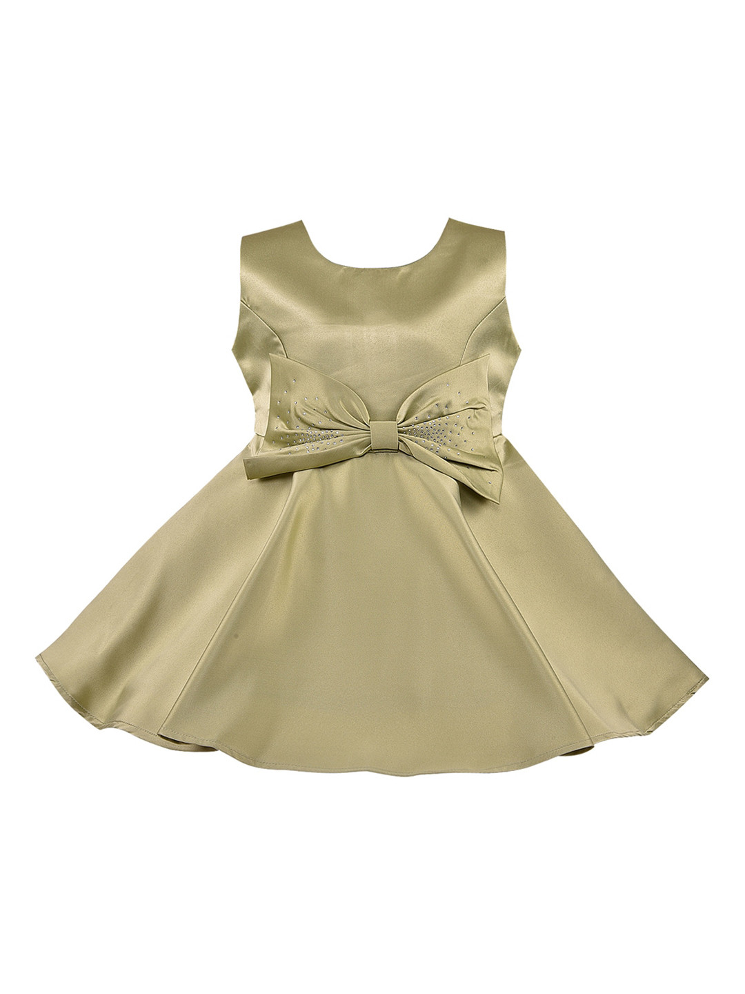 Wish Karo Girls Olive Green Silk Fit and Flare Dress