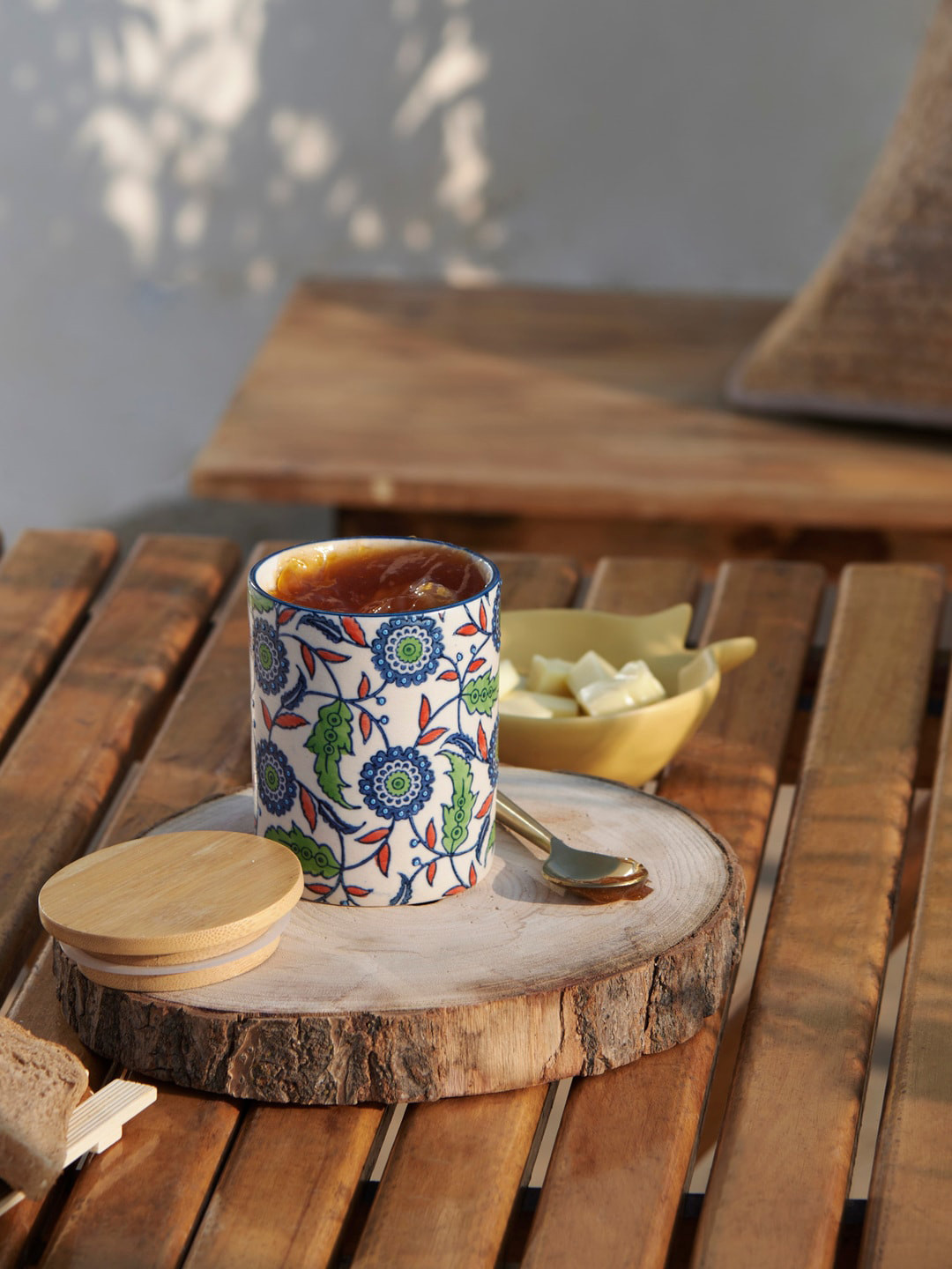 Chumbak Jaipur Backyard White Floral Ceramic Microwave Safe Screw Top Jar