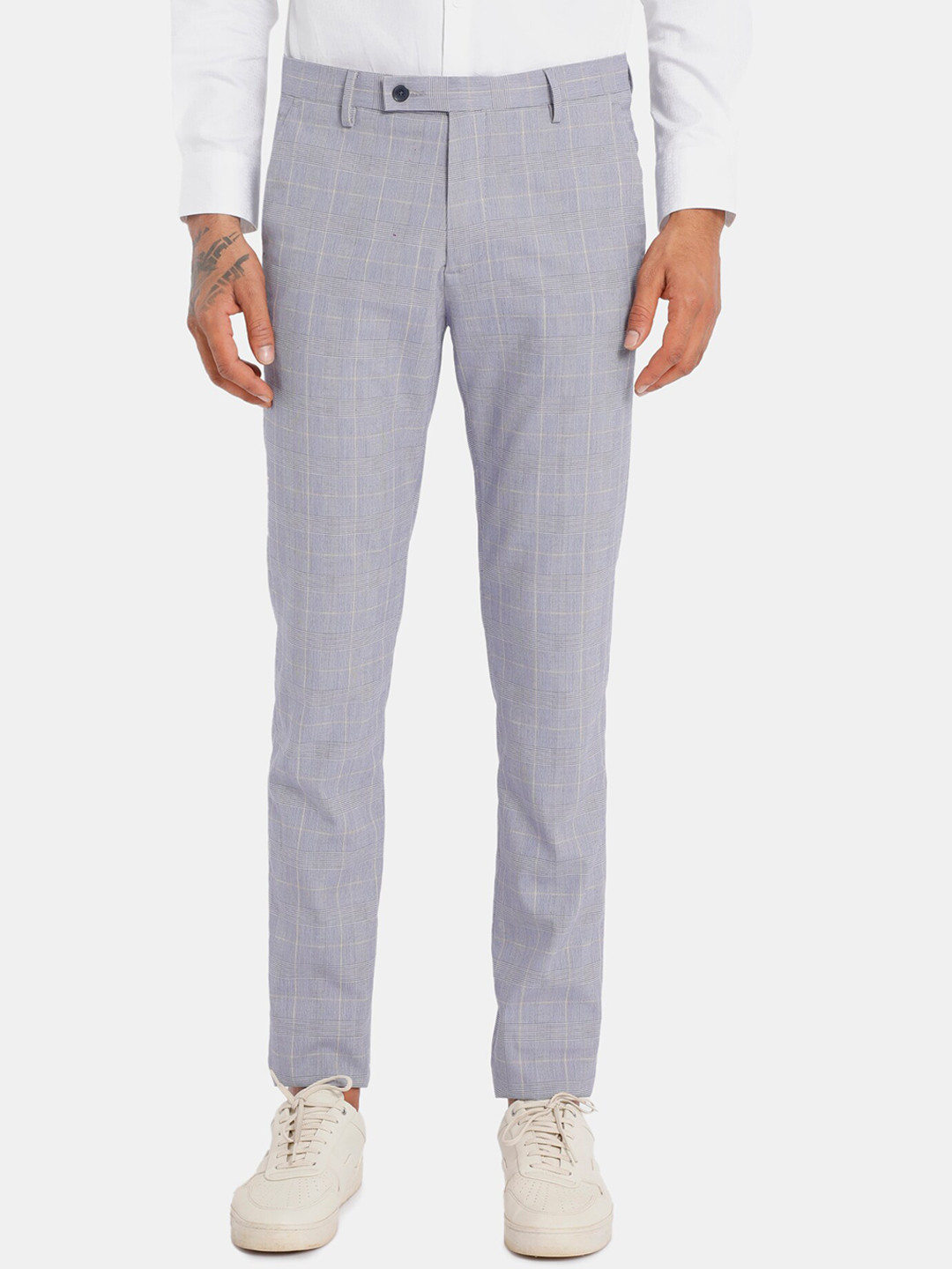 Arrow New York Men Blue Regular Fit Checked Formal Trousers