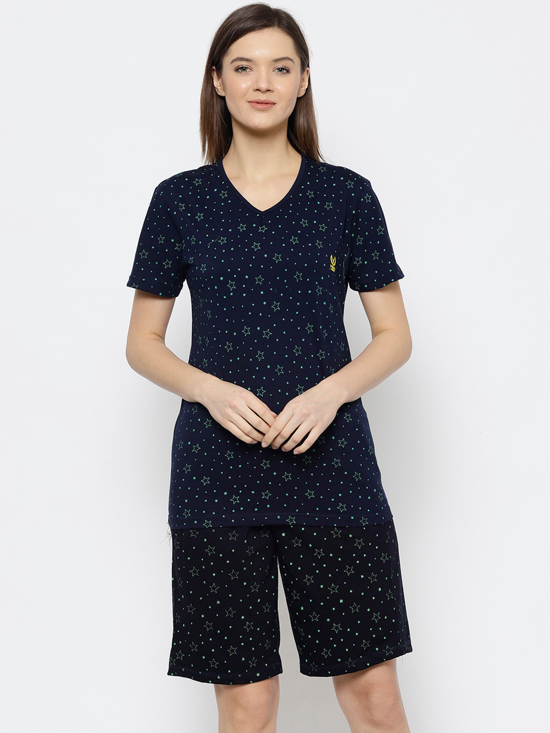 MACK JONNEY Women Navy Blue & Sea Green Printed Night Suit PRT1_NVY_V_D12_02