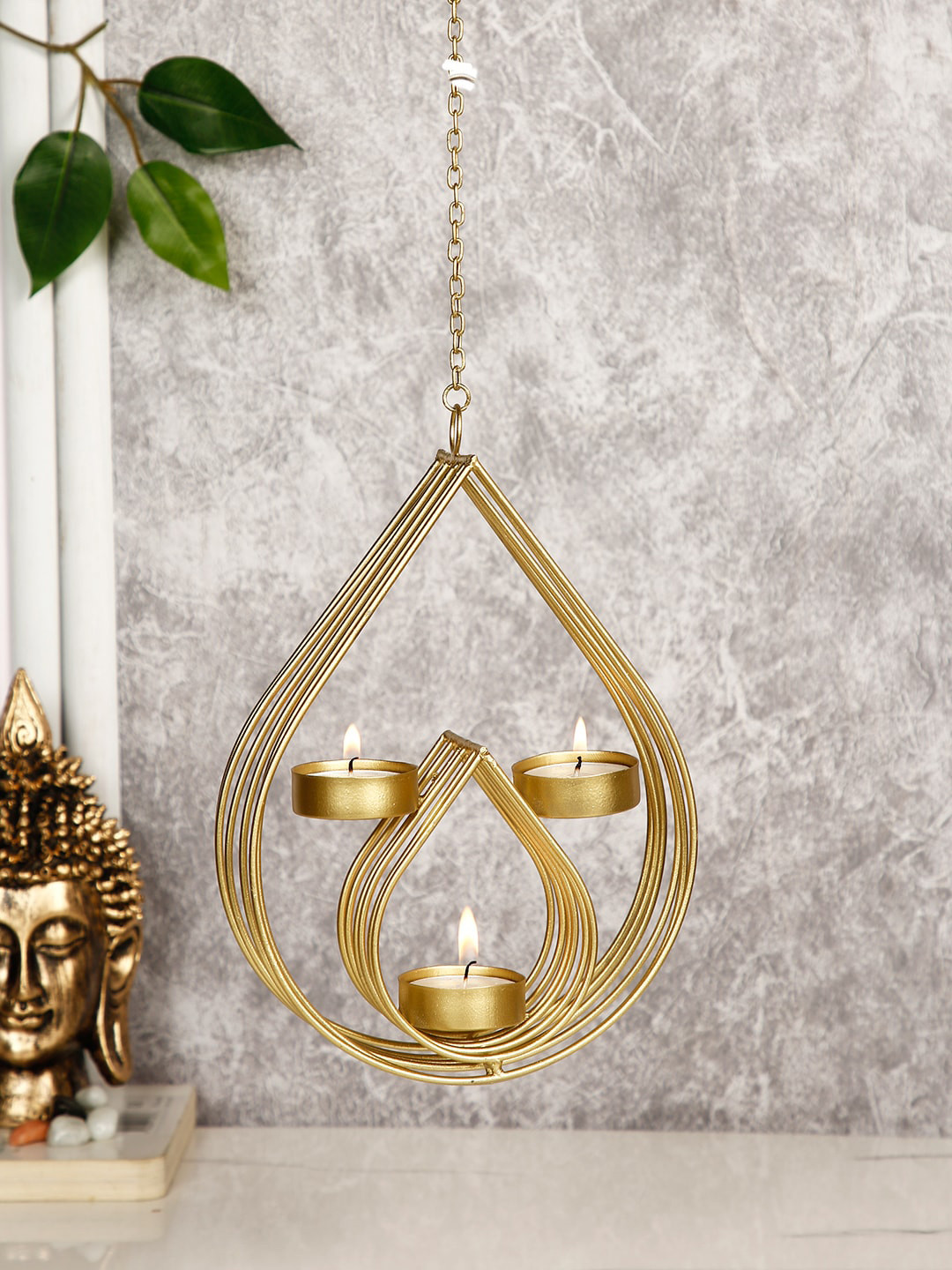 CraftVatika Tealight Candle Holders Wall Hanging Gold Metal Metallic Living Room Lights Small Showpiece - 7.5 Inches
