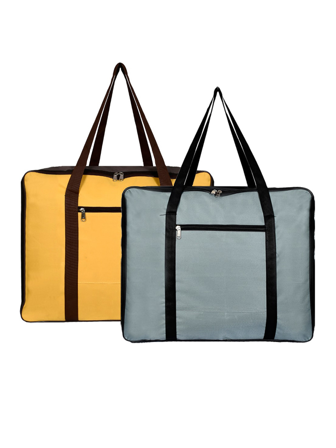 Kuber Industries Set Of 2 Yellow & Black Solid Foldable Underbed Storage Bags
