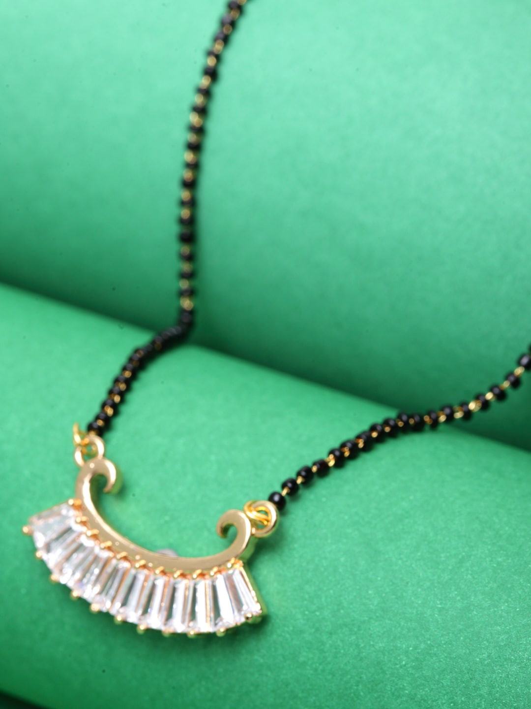ANIKAS CREATION Black & White Gold-Plated AD-Studded & Beaded Mangalsutra