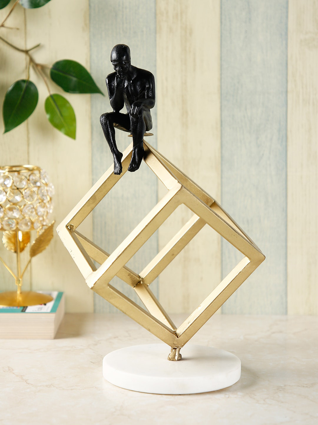 CraftVatika Thinker Man Auguste Rodin Gold Metal Metallic Living Room Small Showpiece - 9 Inches