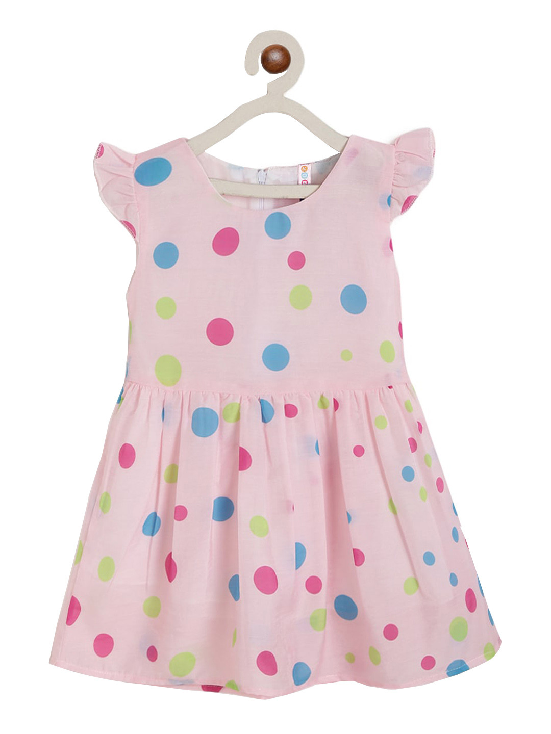 Kids On Board Girls Pink Polka Dot Printed Fit and Flare Dress